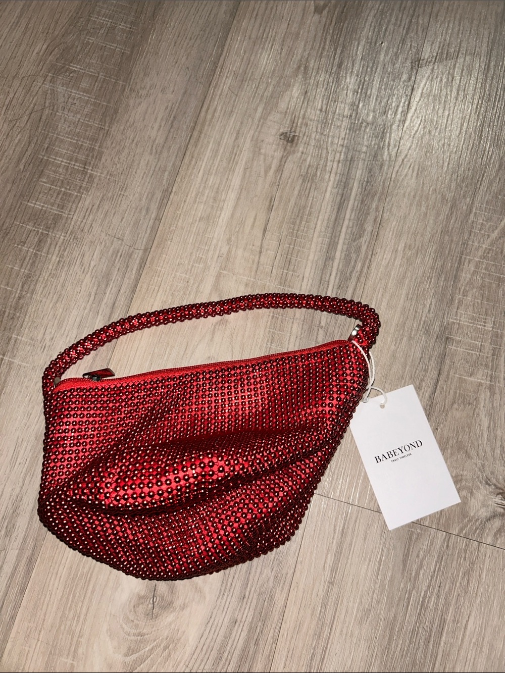 BABEYOND Red Crystal-Embellished Wristlet Clutch